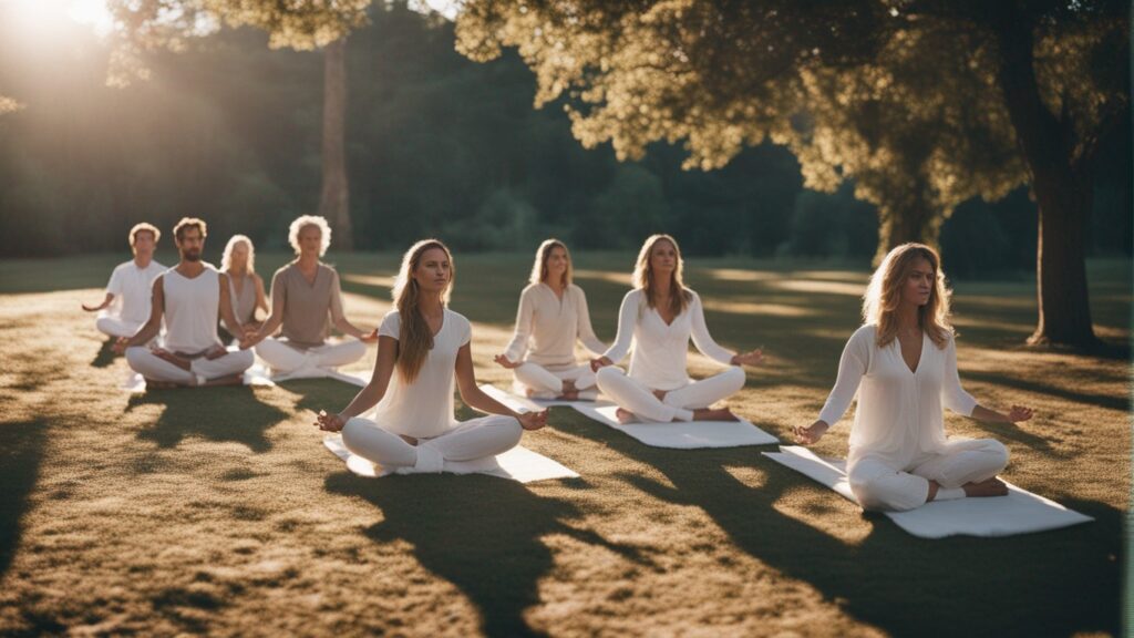 A group of people doing Kundalini Yoga