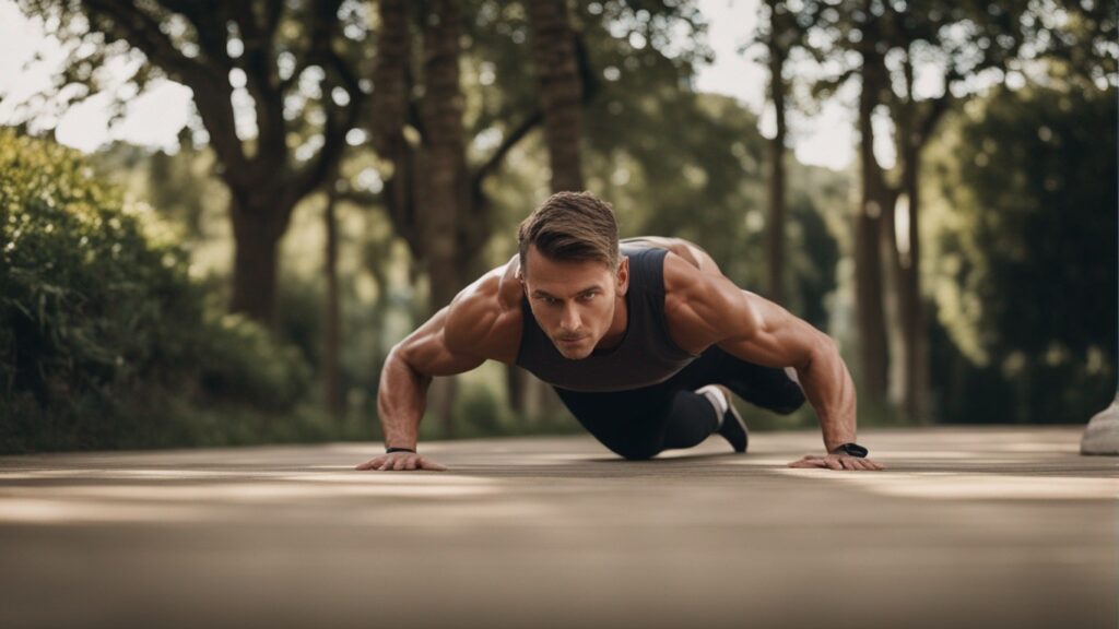 A person performing a plank exercise outdoors